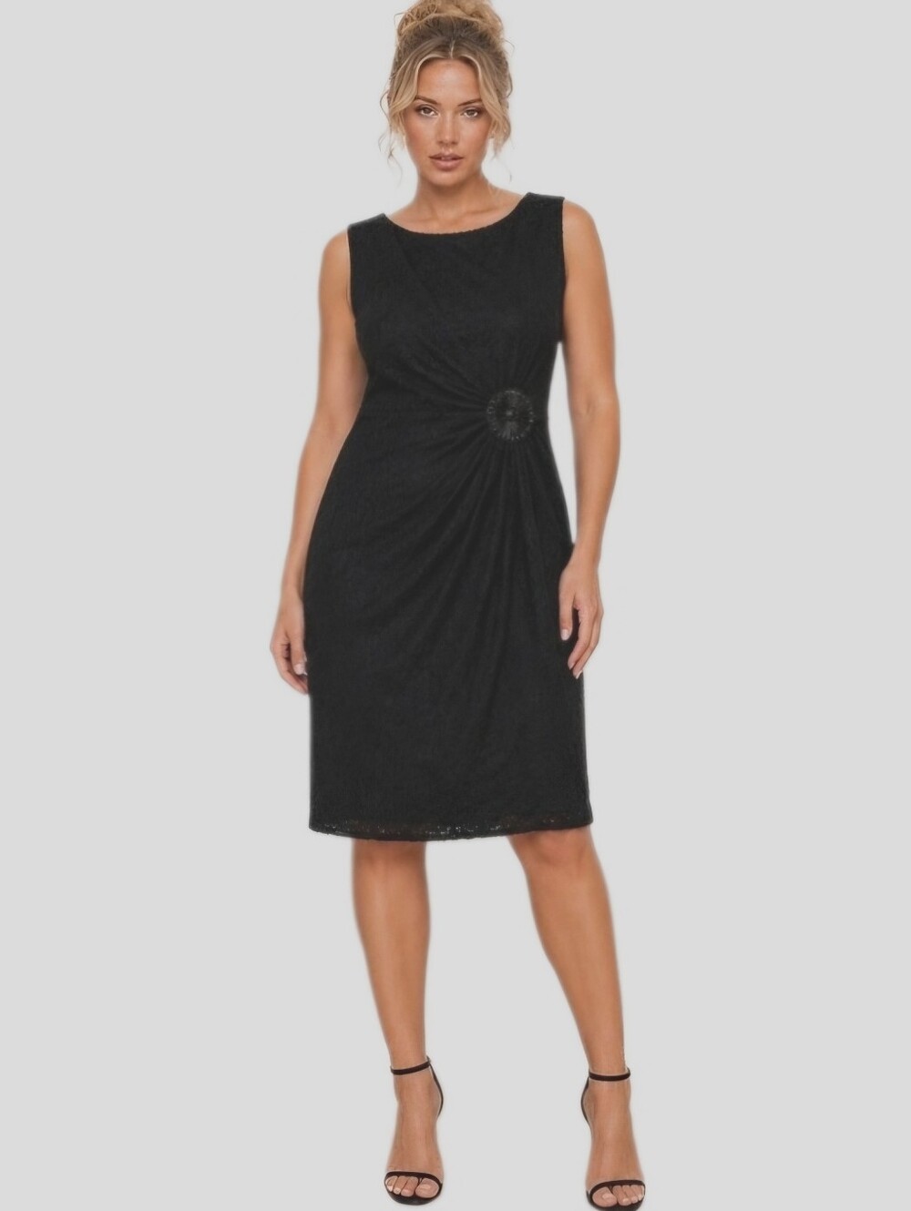 Tiana B Black Lace Crochet Dress 14 Beaded Drape Cocktail Wedding Guest USA
